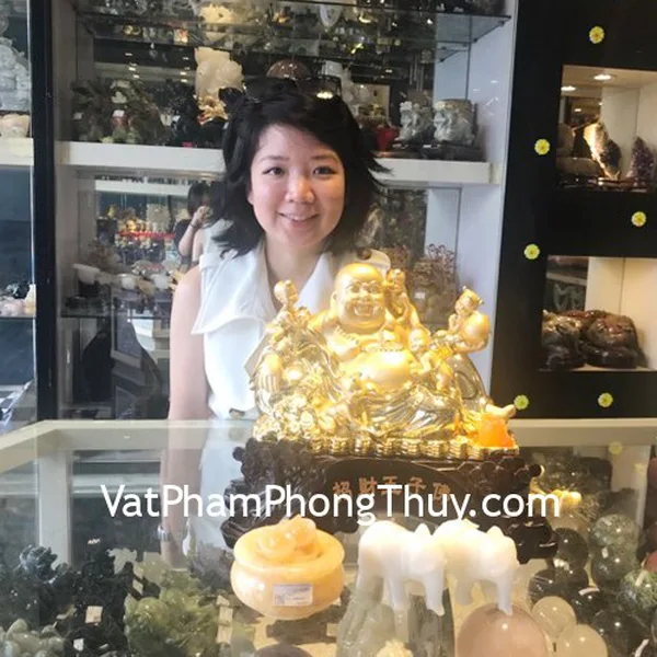 Chị Huy - khách hàng mua Phật di lặc LN188, Bồn nguyên bảo Hoàng long GM073, Cặp Voi đá Ngọc trắng DT150