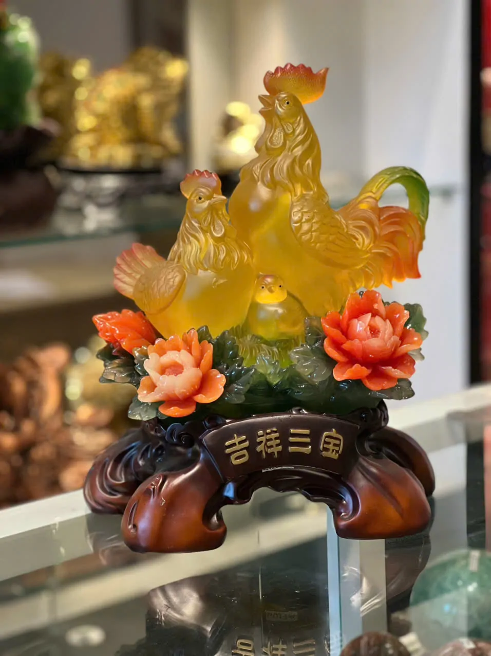 Gia đình gà bên mẫu đơn lưu ly - Cát tường tam bảo G017A
