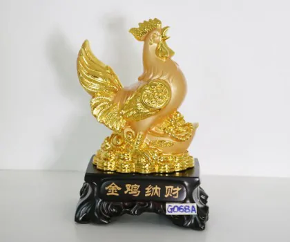 Gà vàng đuôi vểnh trên kim bảo đống tài - Kim kê nạp tài G068A