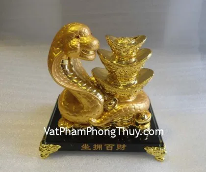 Rắn vàng kim, đỉnh vàng, đế thủy tinh- Tọa hưởng bách tài (nhỏ) FE096