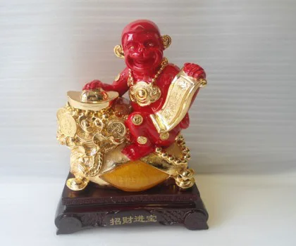 Khỉ tài lộc đỏ trên túi vàng - chiêu tài tấn bảo FK033M