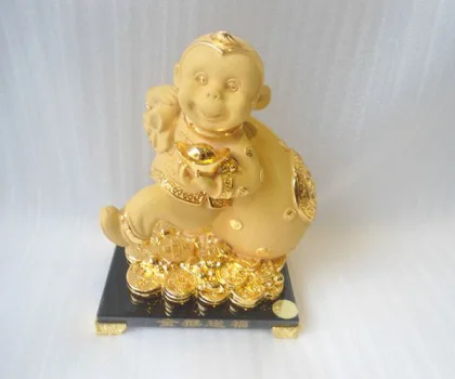 Khỉ tài lộc kéo núi vàng đế thủy tinh - kim hầu tống phước FK053M