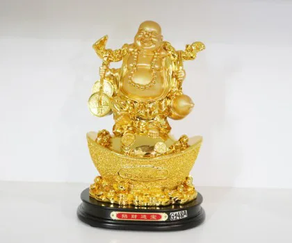 Phật di lạc gánh như ý tiền hồ lô vàng trên nguyên bảo lớn - Chiêu tài tấn bảo G148A