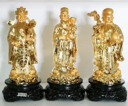 Bộ tam đa phúc lộc thọ vàng trung đế gỗ tròn G156A