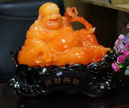 Phật di lạc ngọc vàng cam ngồi khủng có như ý - Chiêu tài hưng vượng FC129A