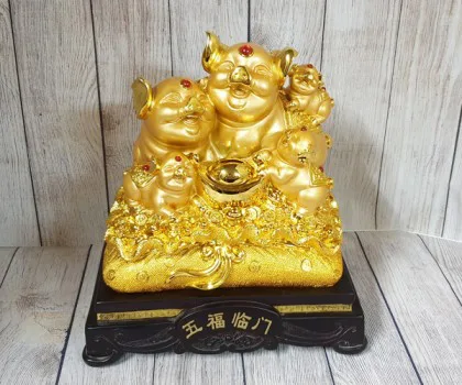 Hoàng gia heo xanh ngọc trên đống tiền vàng nhỏ - Cát Tường Tam Bảo LN019