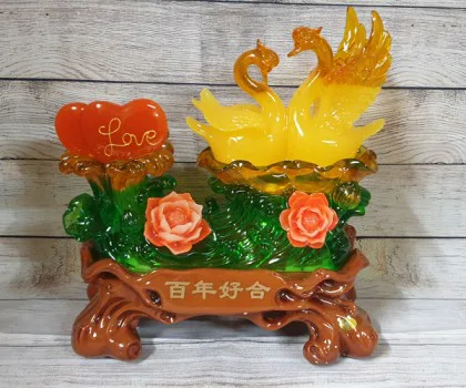 Song tiên thiên nga cam vàng ngọc lưu ly trên hồ hạnh phúc ngọc lưu ly đa sắc - Bách Niên Hảo Hợp LN215