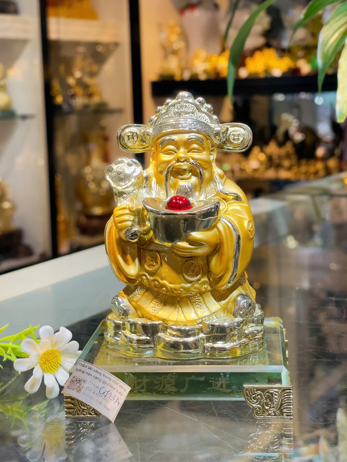 Thần tài vàng bưng nén vàng bưng nén vàng gậy như ý đế thủy tinh - Tài nguyên quãng tiến C143A
