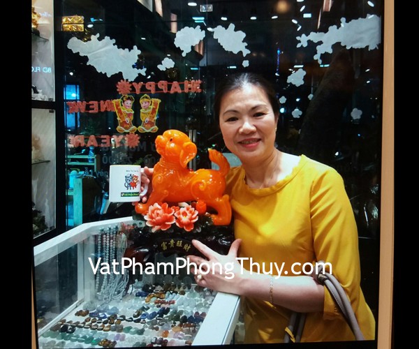 Cô Ánh - khách hàng mua tượng chó cam trên hoa mẫu đơn C013A